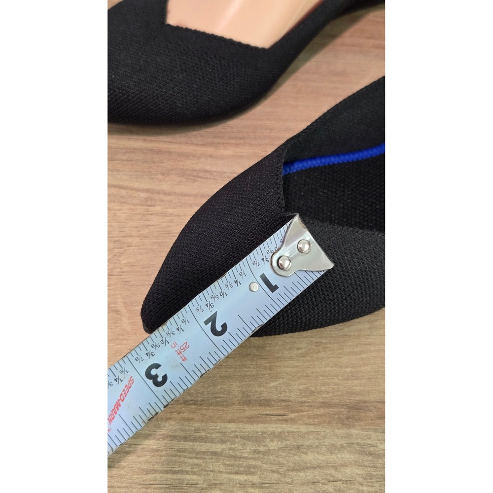 Rothys The Point Black Knit Pointed Toe Flats Blue Halo Trim Womens Size 7 - Picture 2 of 9